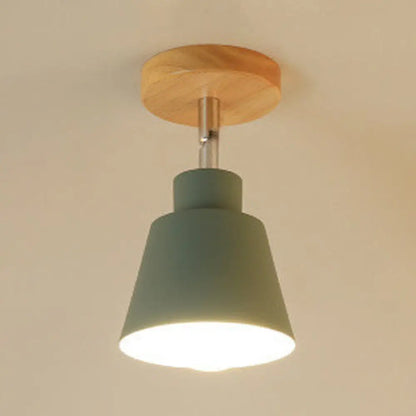 DecorBites™ DecorBites™ Sleek Conic Bedroom Pendant Light: Contemporary Metal, Gray/Pink Ceiling Lighting with Wooden Canopy