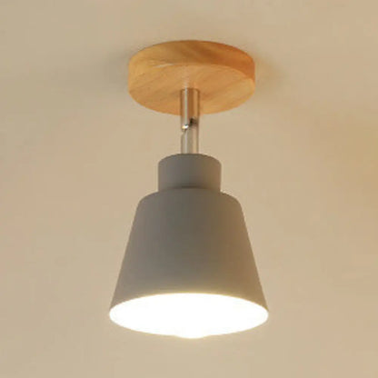 DecorBites™ DecorBites™ Sleek Conic Bedroom Pendant Light: Contemporary Metal, Gray/Pink Ceiling Lighting with Wooden Canopy