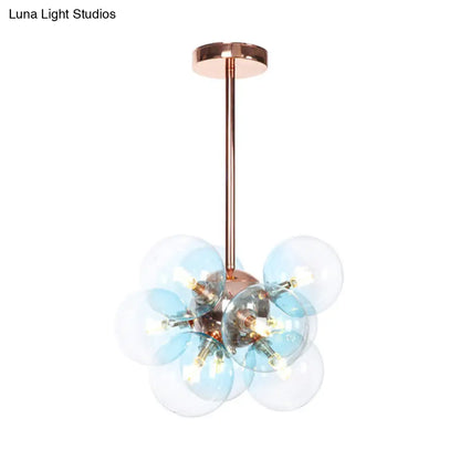 DecorBites™ DecorBites™ Sleek Copper Ceiling Mounted Globe Semi Flush Light with Minimalist White/Green/Blue Glass – 9 Lights