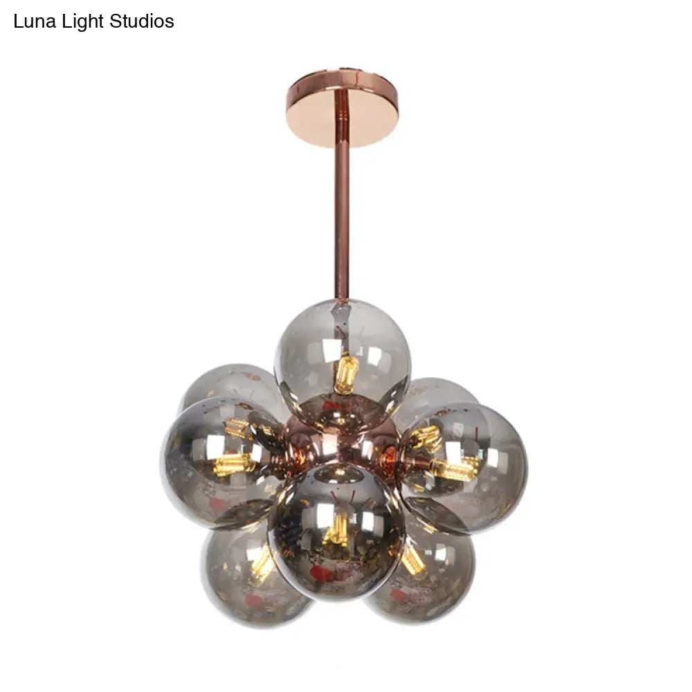 DecorBites™ DecorBites™ Sleek Copper Ceiling Mounted Globe Semi Flush Light with Minimalist White/Green/Blue Glass – 9 Lights