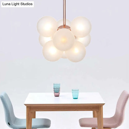 DecorBites™ DecorBites™ Sleek Copper Ceiling Mounted Globe Semi Flush Light with Minimalist White/Green/Blue Glass – 9 Lights