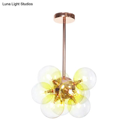 DecorBites™ DecorBites™ Sleek Copper Ceiling Mounted Globe Semi Flush Light with Minimalist White/Green/Blue Glass – 9 Lights