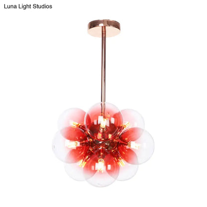 DecorBites™ DecorBites™ Sleek Copper Ceiling Mounted Globe Semi Flush Light with Minimalist White/Green/Blue Glass – 9 Lights