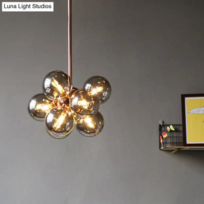 DecorBites™ DecorBites™ Sleek Copper Ceiling Mounted Globe Semi Flush Light with Minimalist White/Green/Blue Glass – 9 Lights