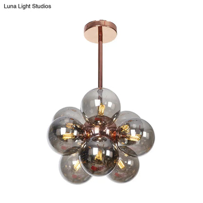 DecorBites™ DecorBites™ Sleek Copper Ceiling Mounted Globe Semi Flush Light with Minimalist White/Green/Blue Glass – 9 Lights