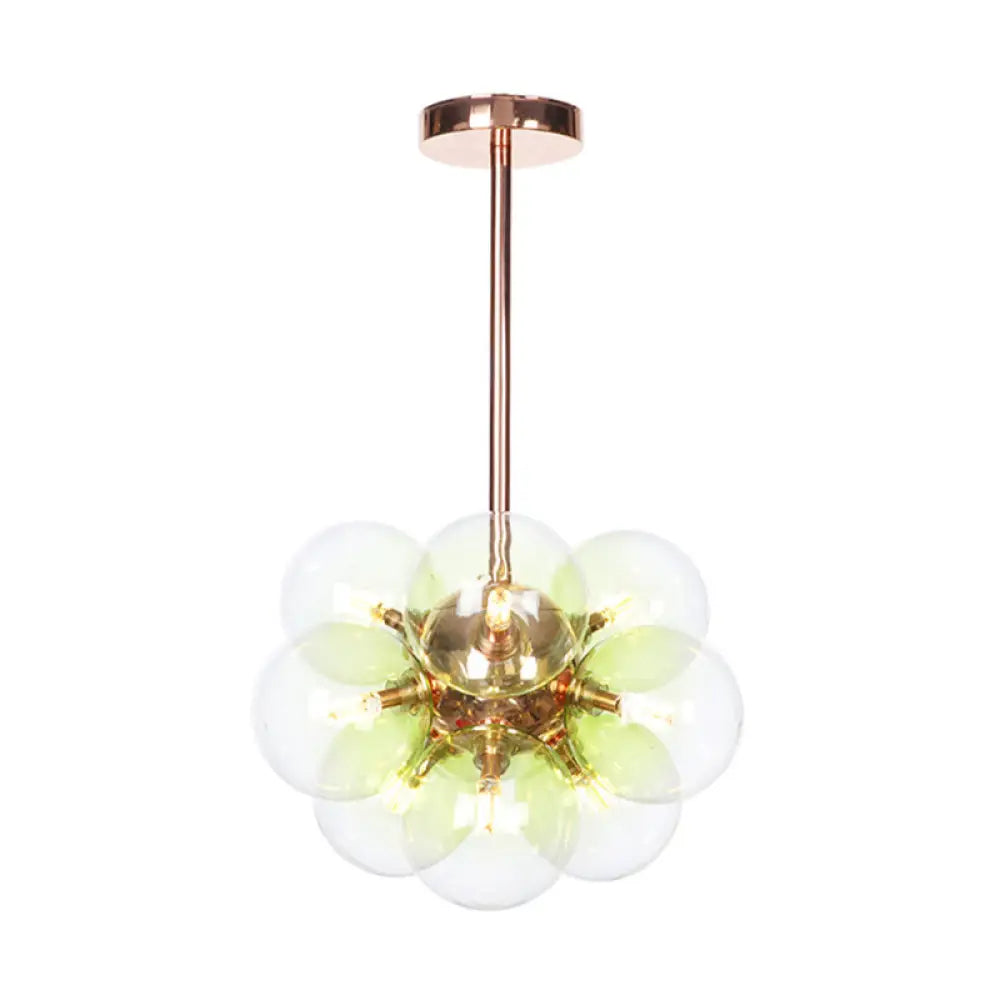 DecorBites™ DecorBites™ Sleek Copper Ceiling Mounted Globe Semi Flush Light with Minimalist White/Green/Blue Glass – 9 Lights