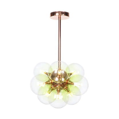 DecorBites™ DecorBites™ Sleek Copper Ceiling Mounted Globe Semi Flush Light with Minimalist White/Green/Blue Glass – 9 Lights