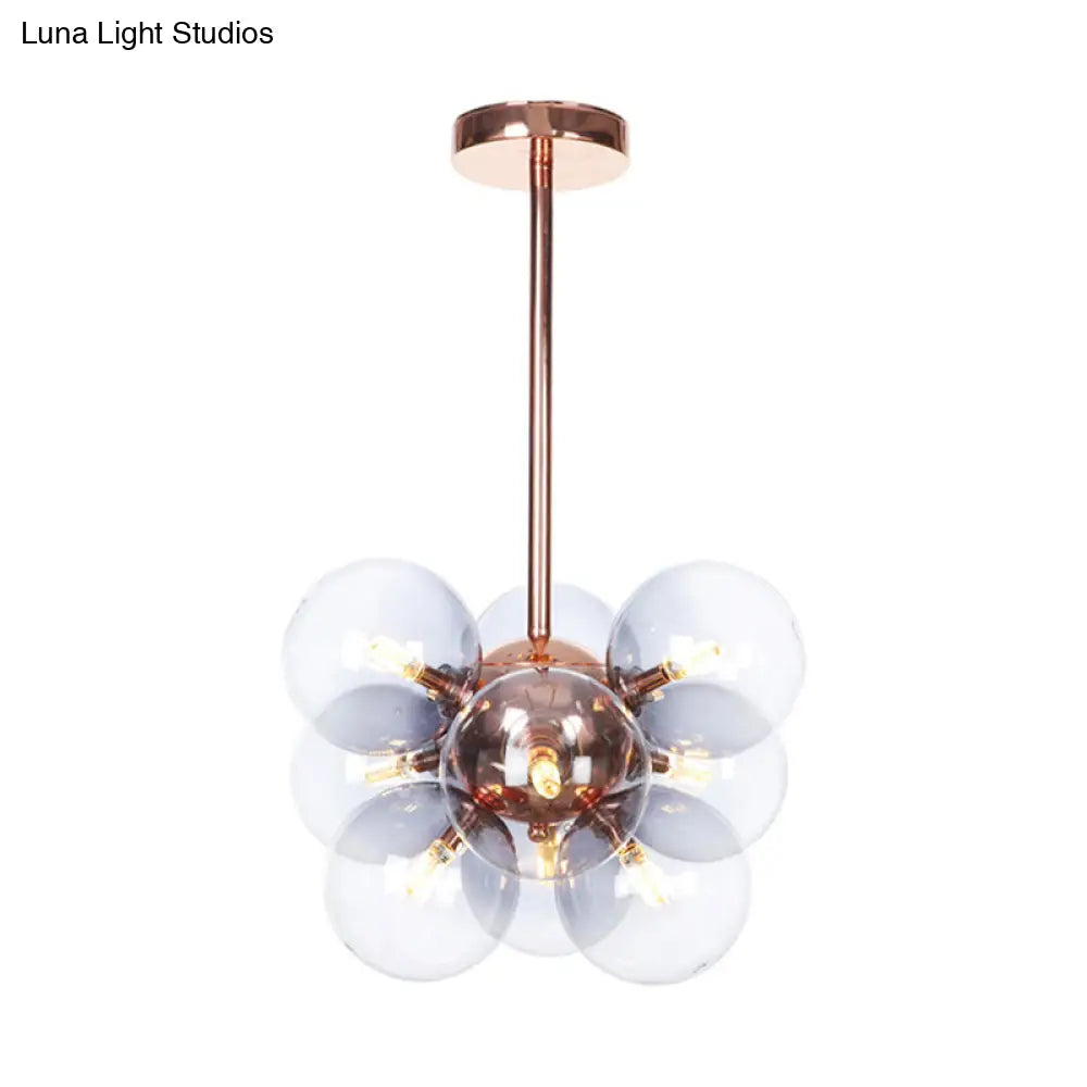 DecorBites™ DecorBites™ Sleek Copper Ceiling Mounted Globe Semi Flush Light with Minimalist White/Green/Blue Glass – 9 Lights