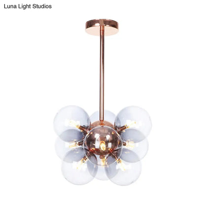 DecorBites™ DecorBites™ Sleek Copper Ceiling Mounted Globe Semi Flush Light with Minimalist White/Green/Blue Glass – 9 Lights