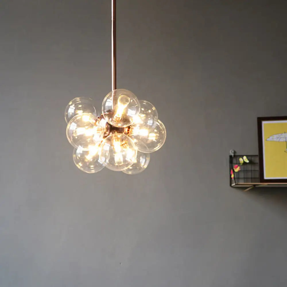 DecorBites™ DecorBites™ Sleek Copper Ceiling Mounted Globe Semi Flush Light with Minimalist White/Green/Blue Glass – 9 Lights