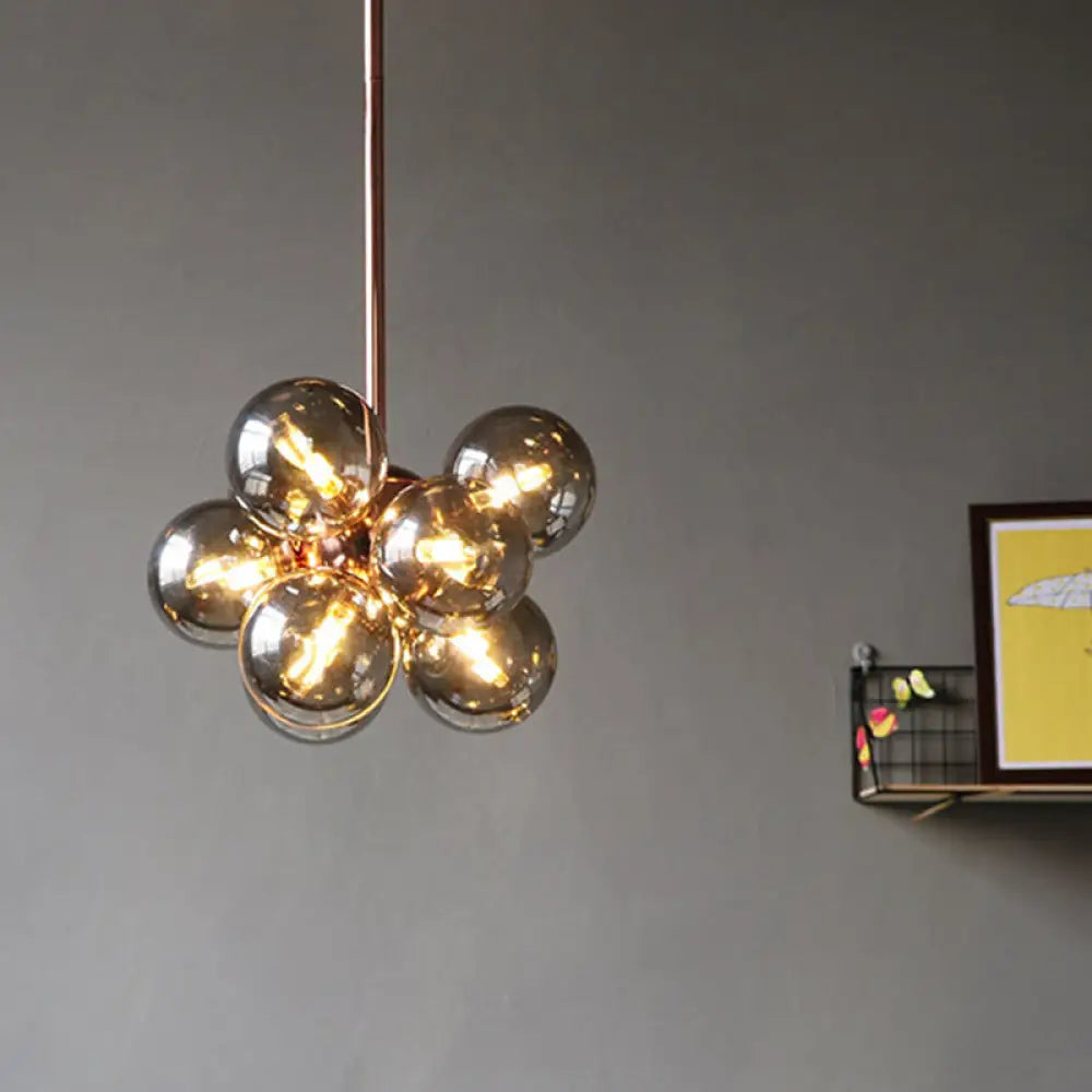 DecorBites™ DecorBites™ Sleek Copper Ceiling Mounted Globe Semi Flush Light with Minimalist White/Green/Blue Glass – 9 Lights