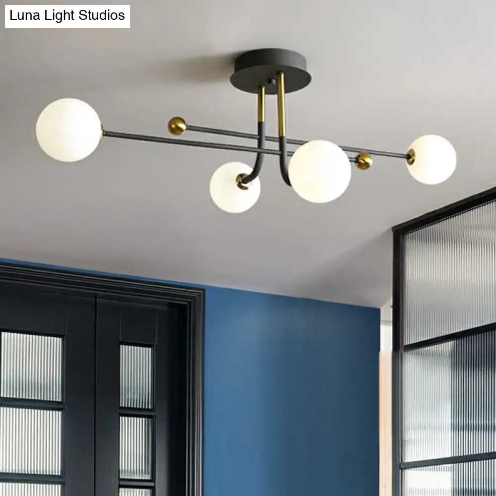 DecorBites™ DecorBites™ Sleek Cream Glass Ball Semi Mount Ceiling Light with Minimalistic Black and Brass Accents for Dining Room