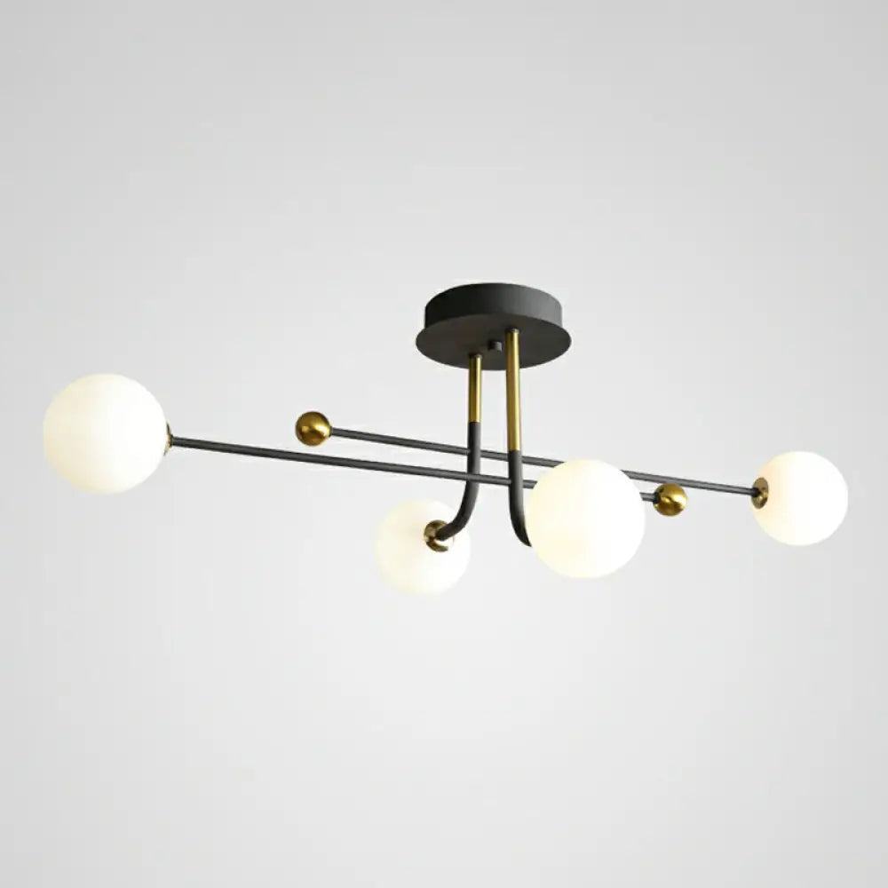 DecorBites™ DecorBites™ Sleek Cream Glass Ball Semi Mount Ceiling Light with Minimalistic Black and Brass Accents for Dining Room