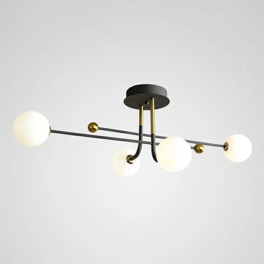DecorBites™ DecorBites™ Sleek Cream Glass Ball Semi Mount Ceiling Light with Minimalistic Black and Brass Accents for Dining Room