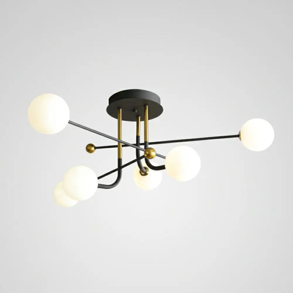 DecorBites™ DecorBites™ Sleek Cream Glass Ball Semi Mount Ceiling Light with Minimalistic Black and Brass Accents for Dining Room