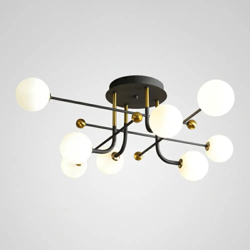 DecorBites™ DecorBites™ Sleek Cream Glass Ball Semi Mount Ceiling Light with Minimalistic Black and Brass Accents for Dining Room