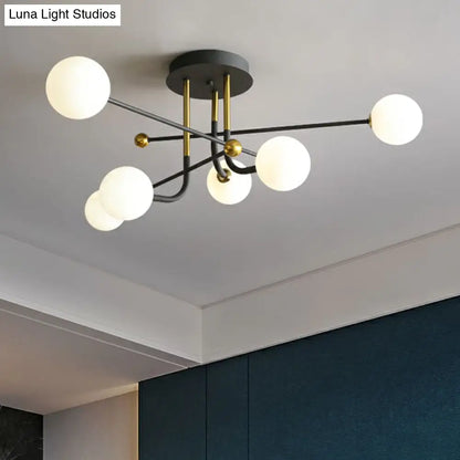 DecorBites™ DecorBites™ Sleek Cream Glass Ball Semi Mount Ceiling Light with Minimalistic Black and Brass Accents for Dining Room