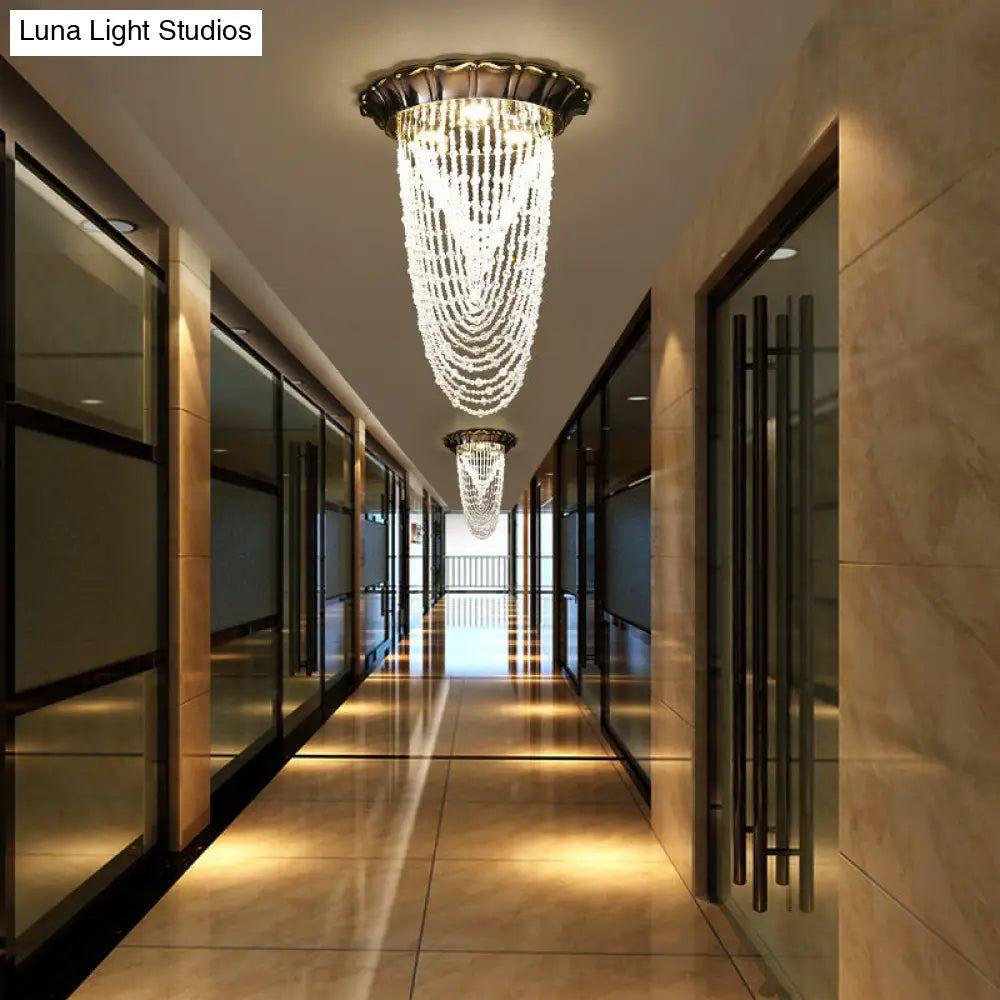 DecorBites™ DecorBites™ Sleek Crystal Chain LED Chrome Ceiling Flush Mount Light with Beaded Detailing