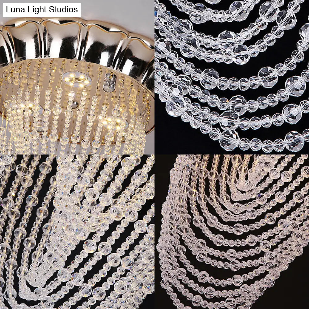 DecorBites™ DecorBites™ Sleek Crystal Chain LED Chrome Ceiling Flush Mount Light with Beaded Detailing