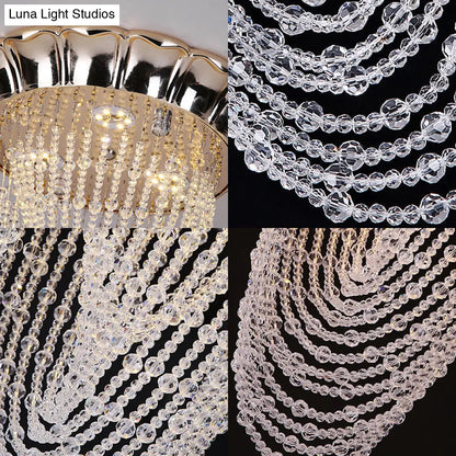 DecorBites™ DecorBites™ Sleek Crystal Chain LED Chrome Ceiling Flush Mount Light with Beaded Detailing