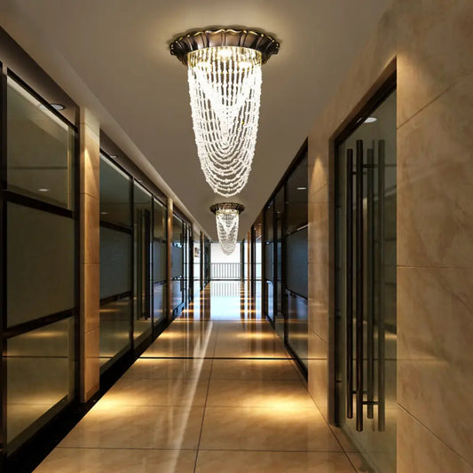 DecorBites™ DecorBites™ Sleek Crystal Chain LED Chrome Ceiling Flush Mount Light with Beaded Detailing