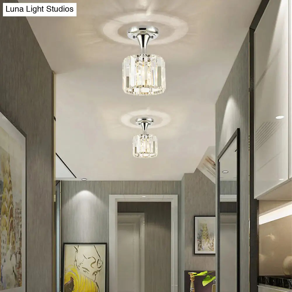 DecorBites™ DecorBites™ Sleek Crystal Kitchen Flush Light: Spiral, Cone, Cylinder Design with Chrome Finish