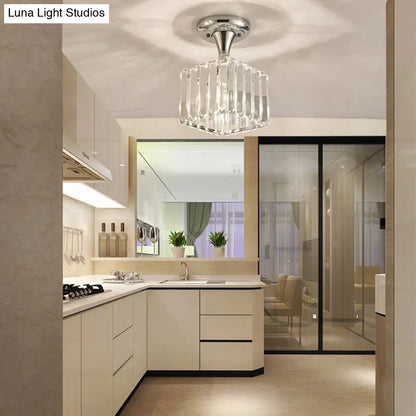 DecorBites™ DecorBites™ Sleek Crystal Kitchen Flush Light: Spiral, Cone, Cylinder Design with Chrome Finish