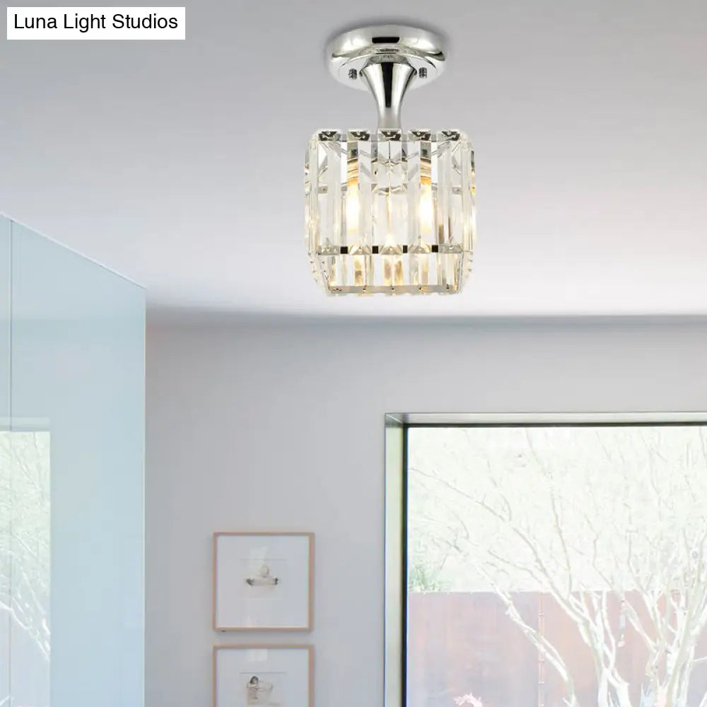DecorBites™ DecorBites™ Sleek Crystal Kitchen Flush Light: Spiral, Cone, Cylinder Design with Chrome Finish