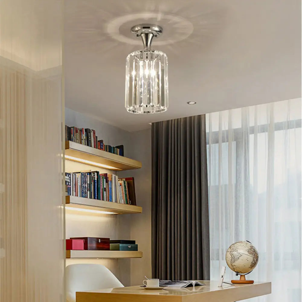 DecorBites™ DecorBites™ Sleek Crystal Kitchen Flush Light: Spiral, Cone, Cylinder Design with Chrome Finish