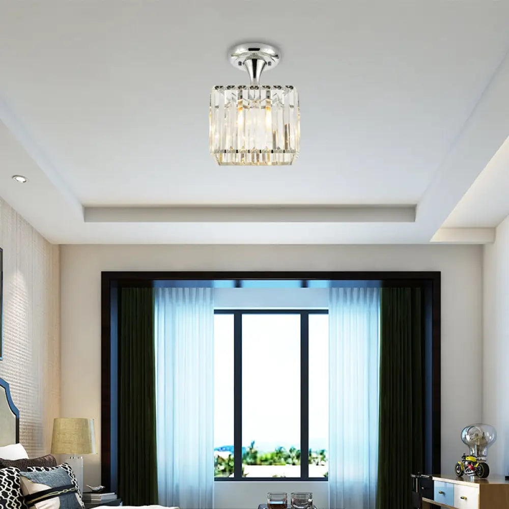 DecorBites™ DecorBites™ Sleek Crystal Kitchen Flush Light: Spiral, Cone, Cylinder Design with Chrome Finish