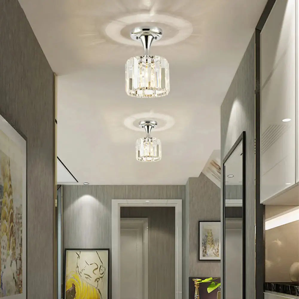 DecorBites™ DecorBites™ Sleek Crystal Kitchen Flush Light: Spiral, Cone, Cylinder Design with Chrome Finish