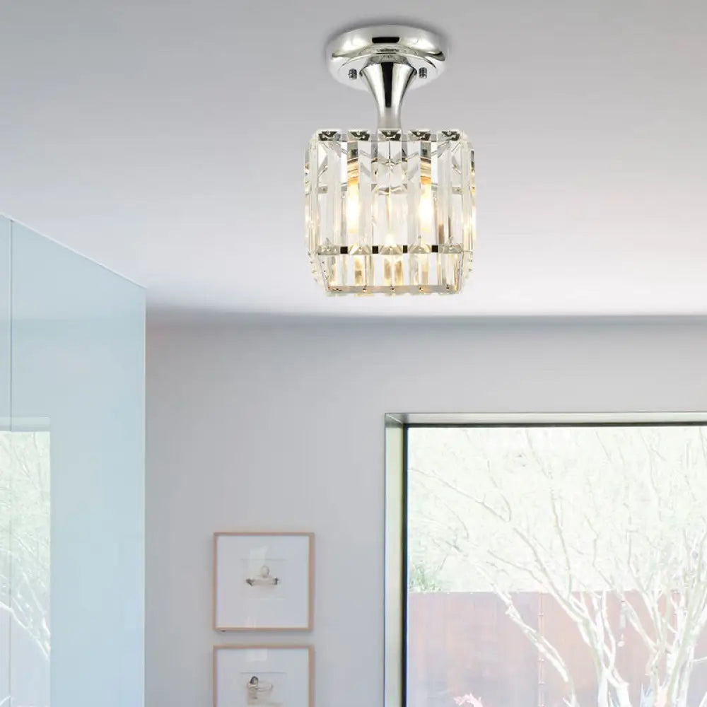 DecorBites™ DecorBites™ Sleek Crystal Kitchen Flush Light: Spiral, Cone, Cylinder Design with Chrome Finish