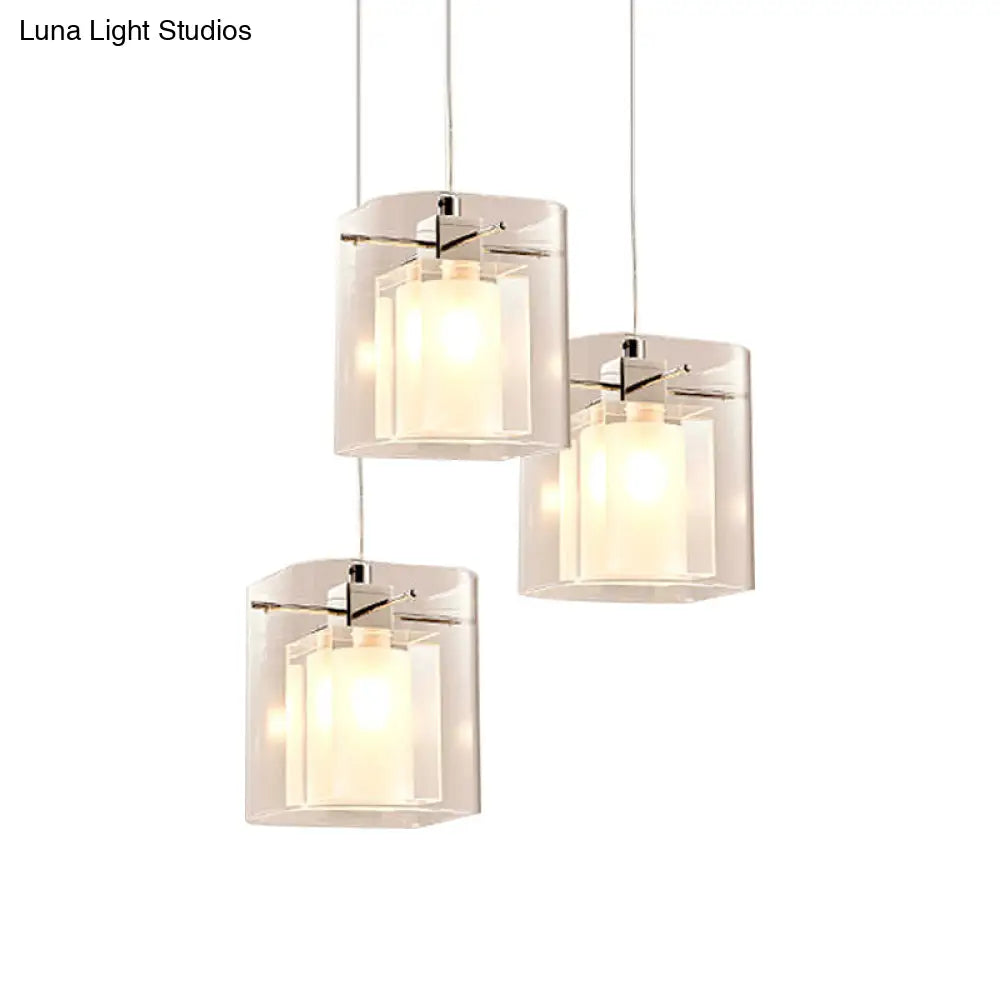 Sleek Crystal Pendant Ceiling Light with 3 Bulbs - Chrome and Multi-Light Design for Dining Hall