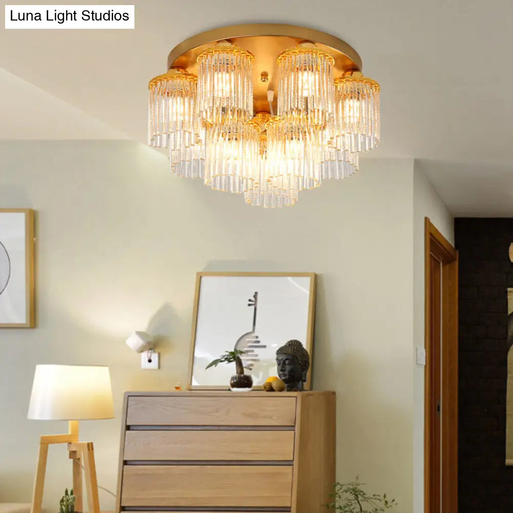 DecorBites™ DecorBites™ Sleek Crystal Rod Ceiling Light Fixture - Postmodern Semi Flush Mount Lamp (5/10/12 Heads)