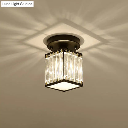 DecorBites™ DecorBites™ Sleek Crystal Semi Flush Mount Ceiling Light for Foyer - Round/Square Shape, Small Size, 1 Bulb, Black/Gold Accent