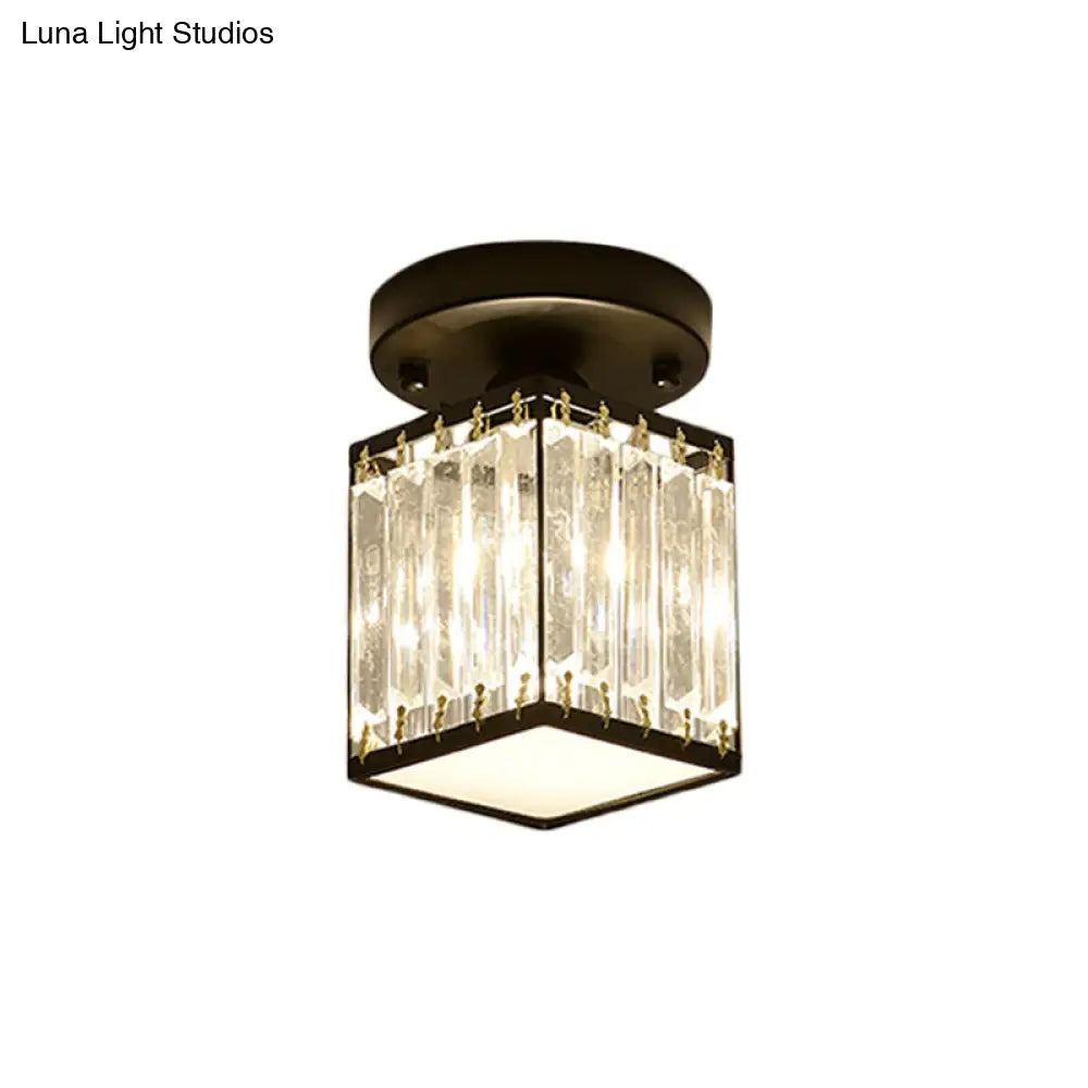 DecorBites™ DecorBites™ Sleek Crystal Semi Flush Mount Ceiling Light for Foyer - Round/Square Shape, Small Size, 1 Bulb, Black/Gold Accent