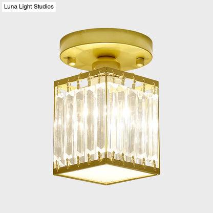 DecorBites™ DecorBites™ Sleek Crystal Semi Flush Mount Ceiling Light for Foyer - Round/Square Shape, Small Size, 1 Bulb, Black/Gold Accent