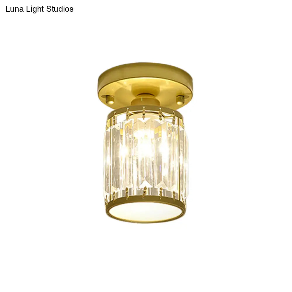 DecorBites™ DecorBites™ Sleek Crystal Semi Flush Mount Ceiling Light for Foyer - Round/Square Shape, Small Size, 1 Bulb, Black/Gold Accent