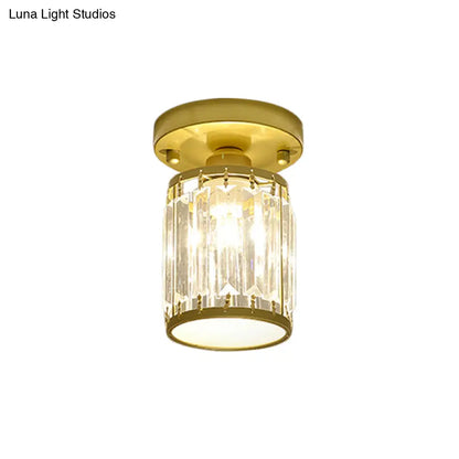 DecorBites™ DecorBites™ Sleek Crystal Semi Flush Mount Ceiling Light for Foyer - Round/Square Shape, Small Size, 1 Bulb, Black/Gold Accent