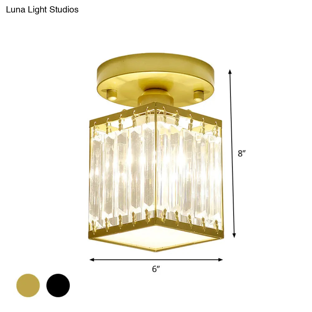 DecorBites™ DecorBites™ Sleek Crystal Semi Flush Mount Ceiling Light for Foyer - Round/Square Shape, Small Size, 1 Bulb, Black/Gold Accent