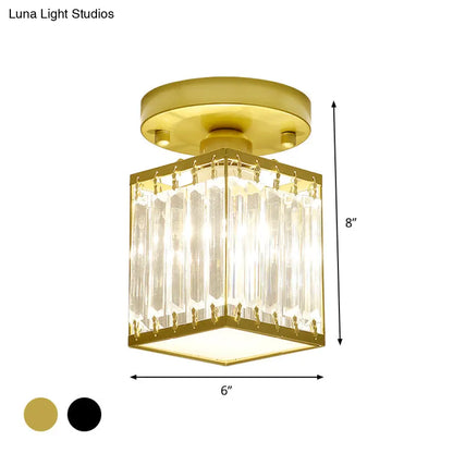 DecorBites™ DecorBites™ Sleek Crystal Semi Flush Mount Ceiling Light for Foyer - Round/Square Shape, Small Size, 1 Bulb, Black/Gold Accent