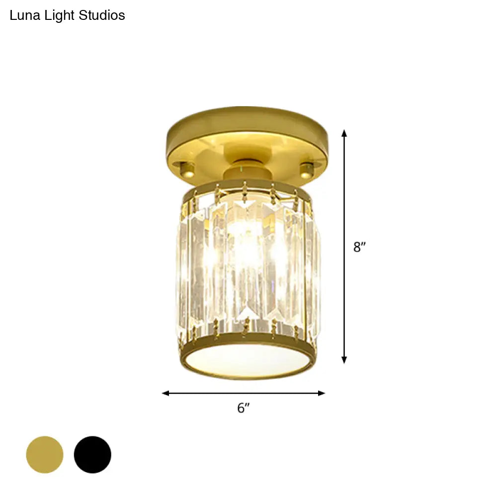 DecorBites™ DecorBites™ Sleek Crystal Semi Flush Mount Ceiling Light for Foyer - Round/Square Shape, Small Size, 1 Bulb, Black/Gold Accent