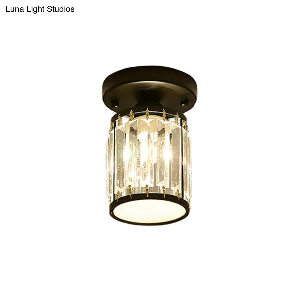 DecorBites™ DecorBites™ Sleek Crystal Semi Flush Mount Ceiling Light for Foyer - Round/Square Shape, Small Size, 1 Bulb, Black/Gold Accent