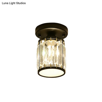 DecorBites™ DecorBites™ Sleek Crystal Semi Flush Mount Ceiling Light for Foyer - Round/Square Shape, Small Size, 1 Bulb, Black/Gold Accent