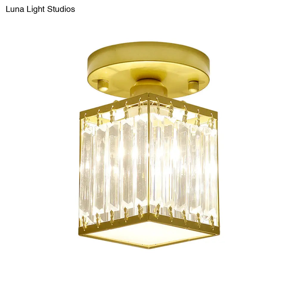 DecorBites™ DecorBites™ Sleek Crystal Semi Flush Mount Ceiling Light for Foyer - Round/Square Shape, Small Size, 1 Bulb, Black/Gold Accent