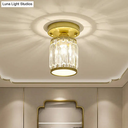 DecorBites™ DecorBites™ Sleek Crystal Semi Flush Mount Ceiling Light for Foyer - Round/Square Shape, Small Size, 1 Bulb, Black/Gold Accent