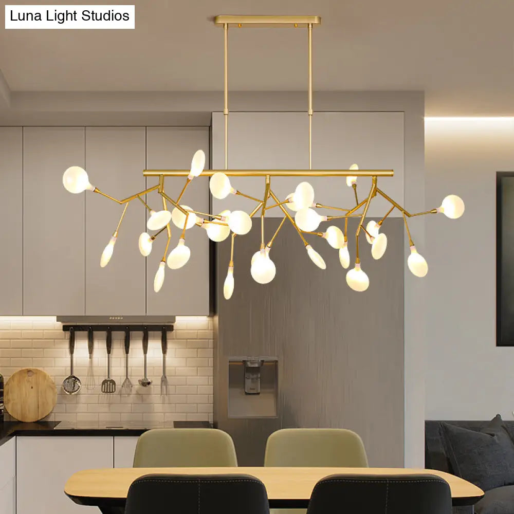 ثريا جزيرة بسيطة بتصميم Firefly LED لغرفة الطعام من DecorBites™ مع زجاج أوبال