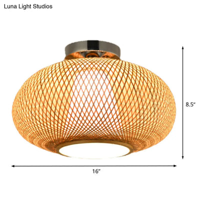 DecorBites™ DecorBites™ Sleek Flaxen Lantern Semi Flush Mount: Stylish Chinese Bamboo Ceiling Light for Dining Room