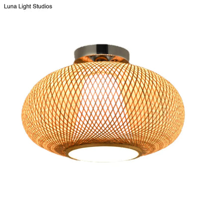 DecorBites™ DecorBites™ Sleek Flaxen Lantern Semi Flush Mount: Stylish Chinese Bamboo Ceiling Light for Dining Room