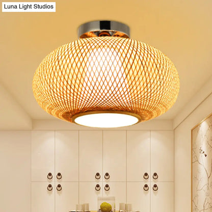 DecorBites™ DecorBites™ Sleek Flaxen Lantern Semi Flush Mount: Stylish Chinese Bamboo Ceiling Light for Dining Room